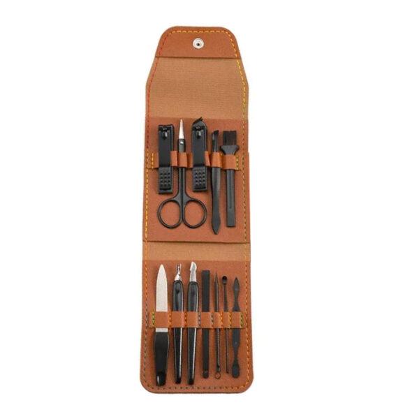 Manicure pack of 12 pieces, brown leather case پک مانیکور 12 عددی کیف چرمی رنگ رندوم - Image 1